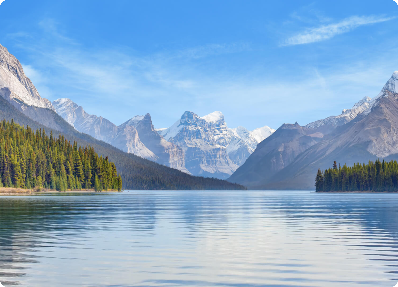 Calm brand imagery — mountain lake landscape